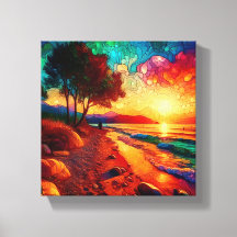 Stained glass sunset scene