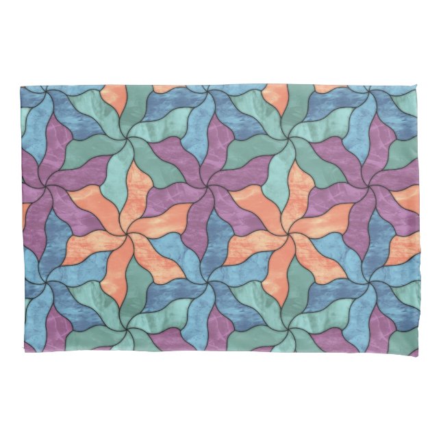 Stained Glass Tessellated Flowers Pillowcase (Front)