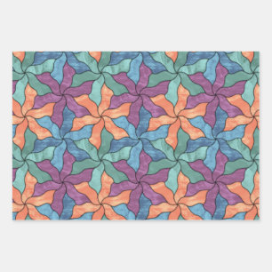 Stained Glass Tessellated Flowers Wrapping Paper Sheet