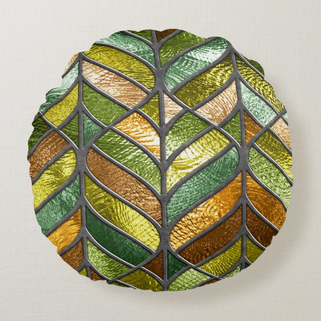 Stained Glass Texture: Colourful 3D Elegance. Round Cushion (Front)