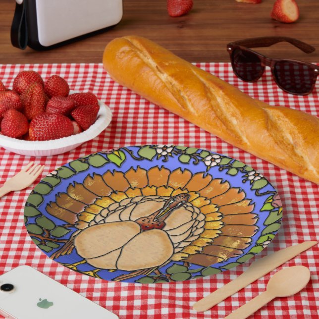 Stained Glass Thanksgiving Turkey Paper Plate (Picnic)
