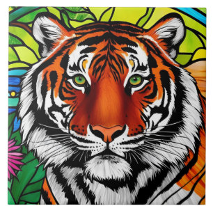 Stained Glass Tiger Ceramic Tile