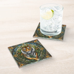 Stained Glass Tiger Illustration Coaster