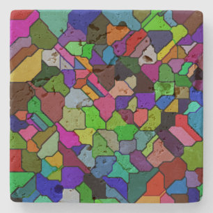 Stained Glass Tilted Tile Travertine Coaster