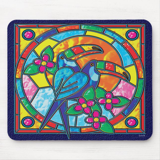 STAINED GLASS TOUCANS MOUSE PAD (Front)
