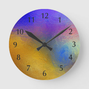 Stained glass, transparent colourful shiny window round clock