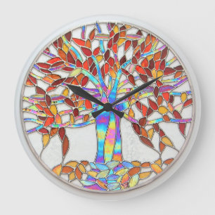 Stained glass "Tree of Enchantment" version 2 Large Clock