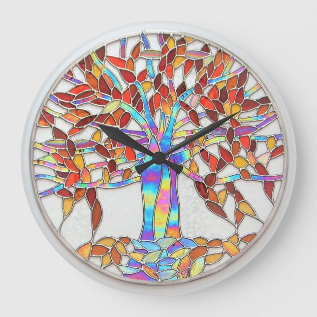 Stained glass "Tree of Enchantment" version 2 Large Clock (Front)