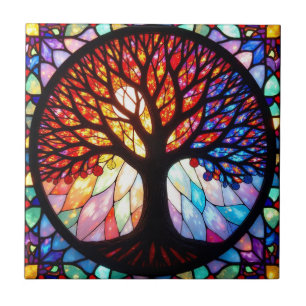 Stained Glass Tree of Life  Ceramic Tile