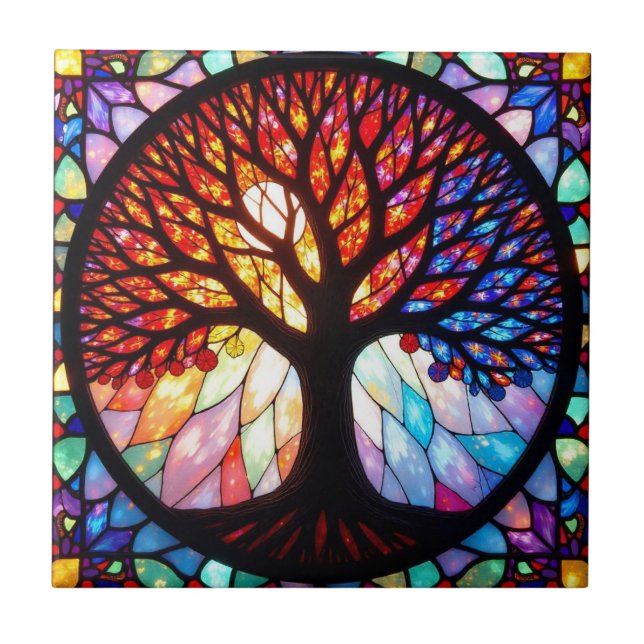 Stained Glass Tree of Life  Ceramic Tile (Front)
