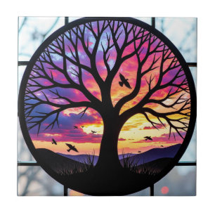 Stained Glass Tree of Life Ceramic Tile