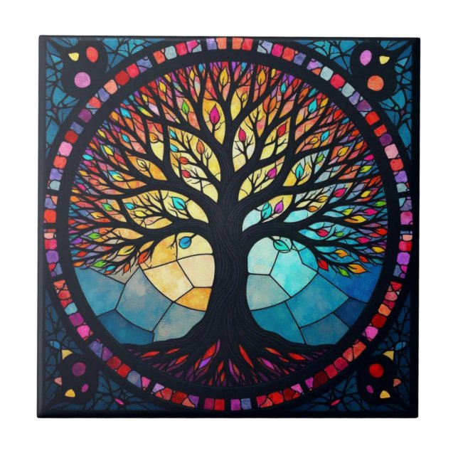 Stained Glass Tree of Life  Ceramic Tile (Front)