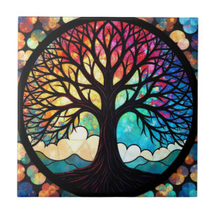 Stained Glass Tree of Life Ceramic Tile