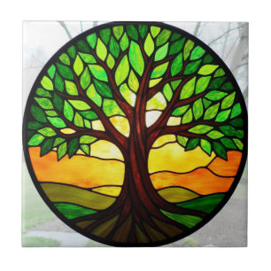 Stained Glass Tree of Life  Ceramic Tile