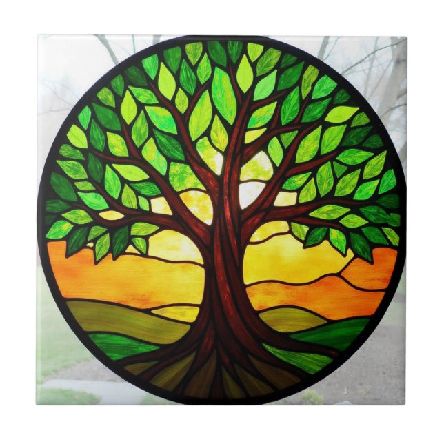 Stained Glass Tree of Life  Ceramic Tile (Front)