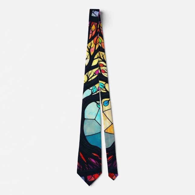 Stained Glass Tree of Life  Ceramic Tile Tie (Front)