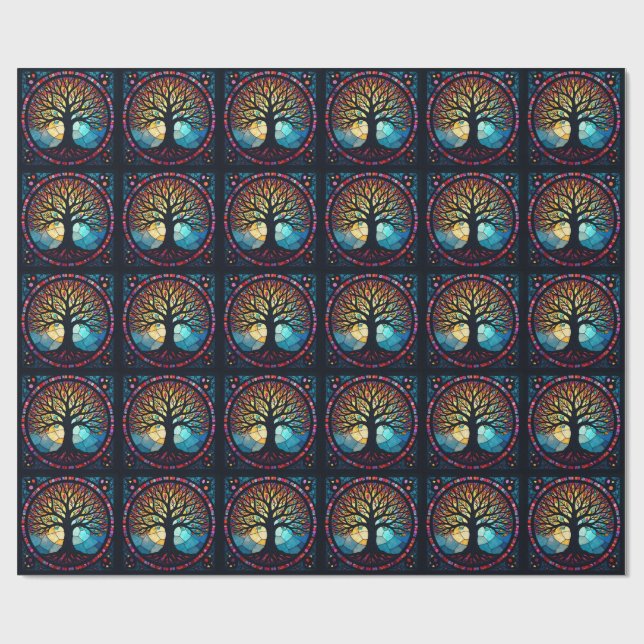 Stained Glass Tree of Life  Ceramic Tile Wrapping Paper (Flat)