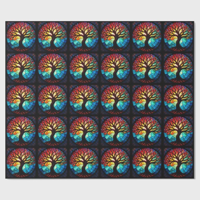 Stained Glass Tree of Life Wrapping Paper (Flat)