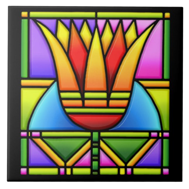 stained glass tulip/lotus design tile (Front)