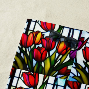 Stained Glass Tulips, Beach Towel