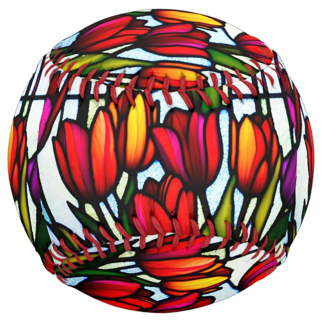 Stained Glass Tulips, Customizable Softball (Front)