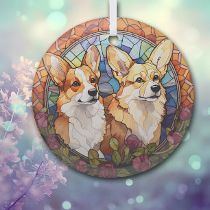 Stained Glass Twin Corgi Dogs Christmas Tree Decoration