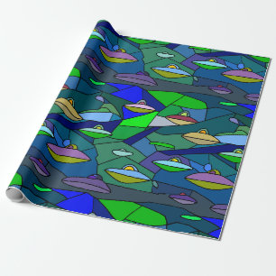 Stained Glass UFO Alien Pattern Wrapping Paper