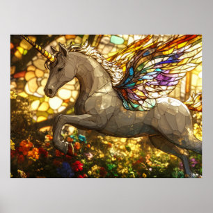 Stained glass unicorn poster