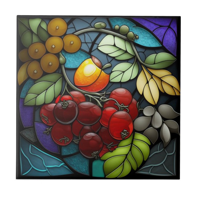 Stained Glass variety fruits  Ceramic Tile (Front)
