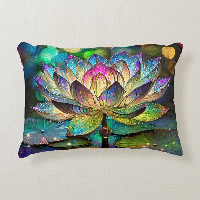 Stained Glass Vibrant Lotus Flower Decorative Cushion (Front)
