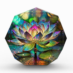 Stained Glass Vibrant Lotus Flower Photo Block