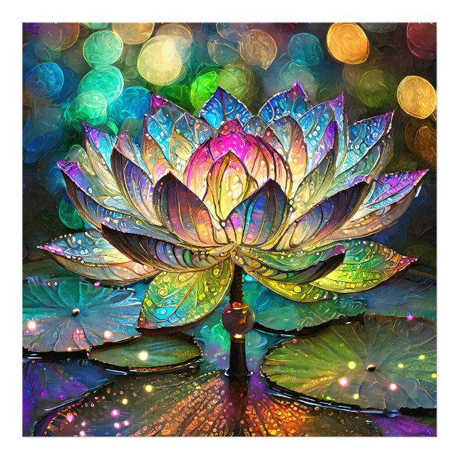 Stained Glass Vibrant Lotus Flower Photo Print (Front)