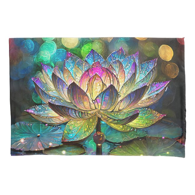 Stained Glass Vibrant Lotus Flower Pillowcase (Front)