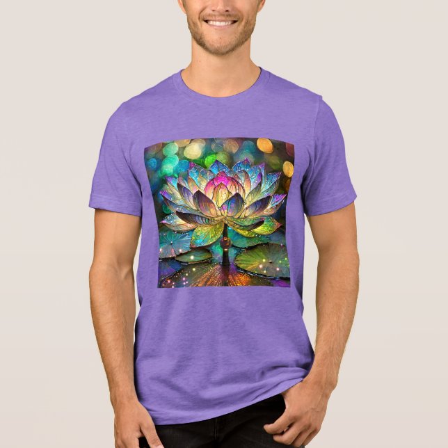 Stained Glass Vibrant Lotus Flower Tri-Blend Shirt (Front)
