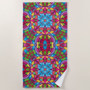 Stained Glass Vintage Purple Kaleidoscope Beach Towel