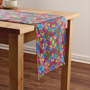 Stained Glass Vintage Purple Kaleidoscope Short Table Runner