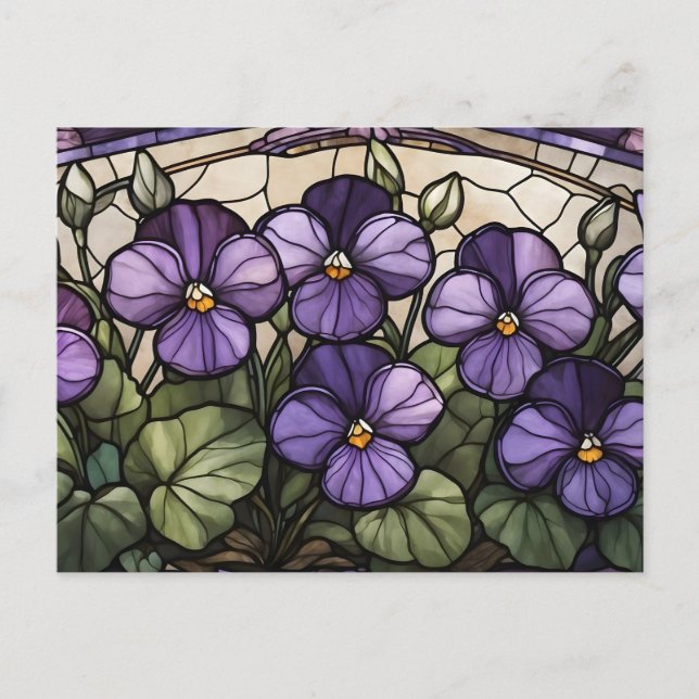 Stained Glass Violet Flowers  Postcard (Front)