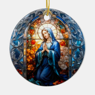 Stained Glass Virgin Mary Ceramic Ornament
