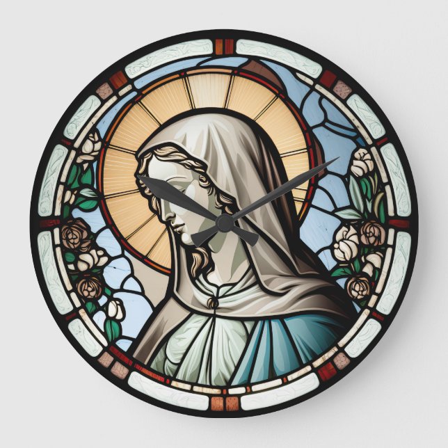 Stained Glass Virgin Mary Design Clock (Front)