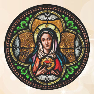 Stained Glass Virgin Mary Heart Envelope Classic Round Sticker