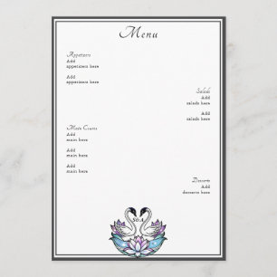 Stained Glass Whimsical Swans Water Lilies Wedding Menu
