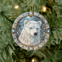 Stained Glass White Bear Christmas Ornament