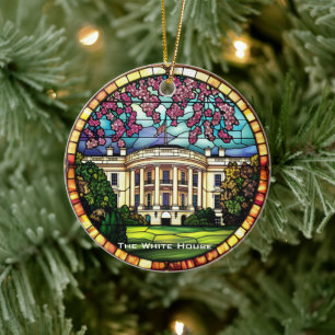 Stained Glass White House Family Vacation Ornament