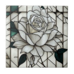 Stained Glass White Rose Ceramic Tile<br><div class="desc">A stained glass illustration of a white rose.</div>