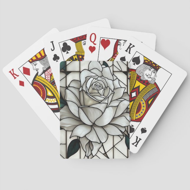 Stained Glass White Rose Playing Cards (Back)