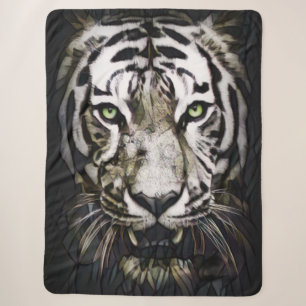 Stained Glass White Tiger Sherpa Blanket