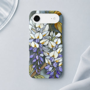 Stained Glass White Wisteria Floral Art Nouveau