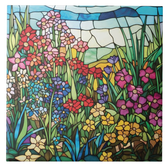 Stained Glass Wildflower Garden Decorative Tile (Front)