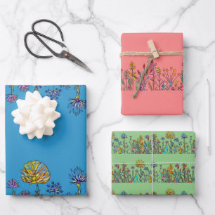 Stained Glass Wildflowers Wrapping Paper Sheet