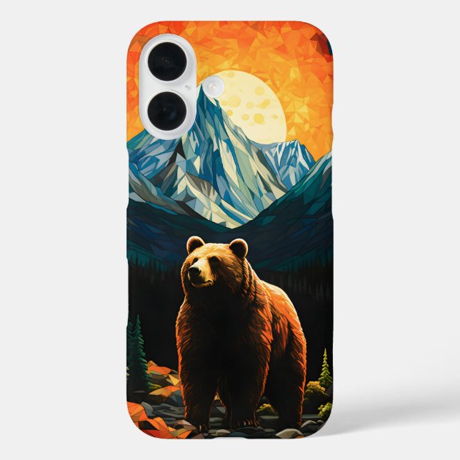 Stained Glass Wildlife Mountain Sunset Bear Case-Mate iPhone Case (Back)
